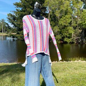 Lilly Pulitzer Rozalia Striped Cotton Beach Sweater Side Tassel-Embellished EUC